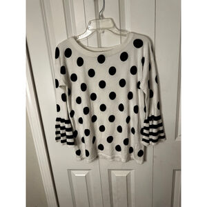 Women's RED White Black Polka Dot Crew Neck Sweater S